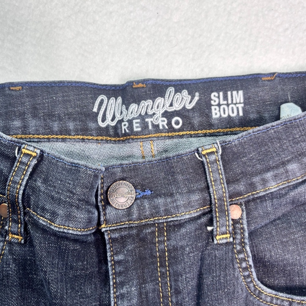 Wrangler Retro Slim Boot Jeans Mens 30x30 Dark Wash Western Cowboy Denim - Picture 6 of 9